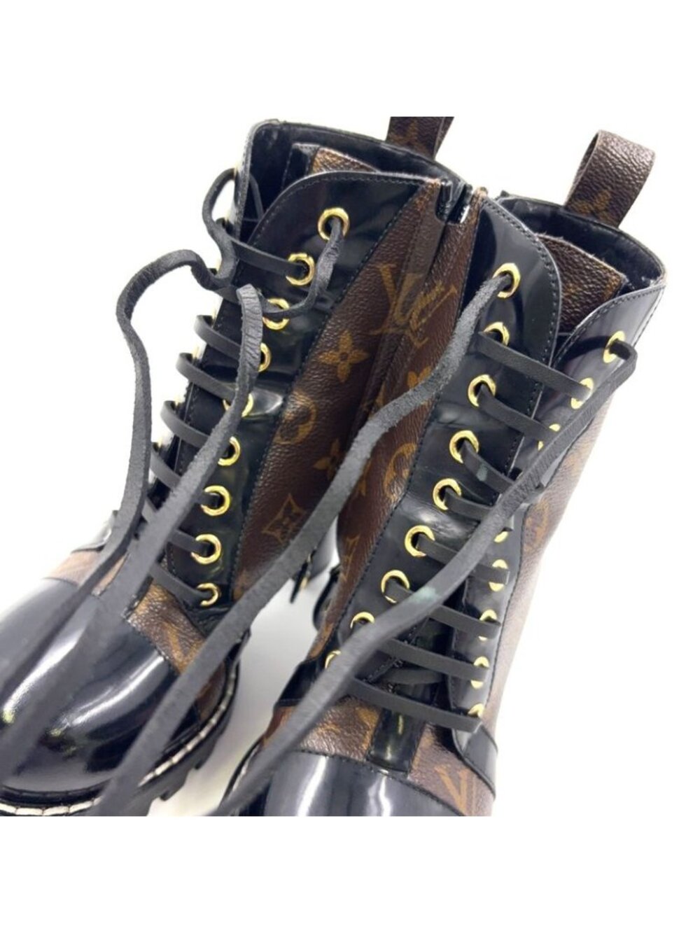 Louis Vuitton Star Trail Line Ankle Boots Monogram Enamel Leather Brown Black - Picture 13 of 15